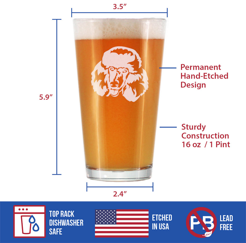 Happy Poodle - Pint Glass for Beer - Fun Unique Cute Poodle Themed Dog Gifts and Party Decor for Women and Men - 16 oz