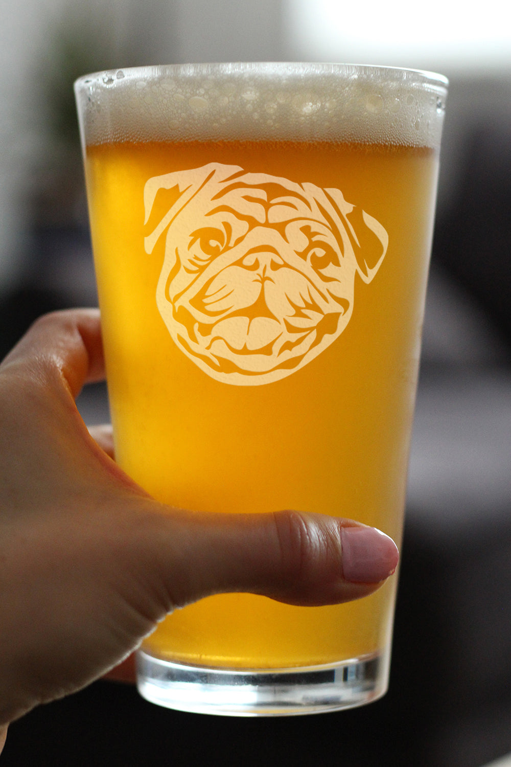 Happy Pug Pint Glass for Beer - Fun Dog Themed Decor and Gifts for Moms &amp; Dads of Pugs - 16 oz Glasses