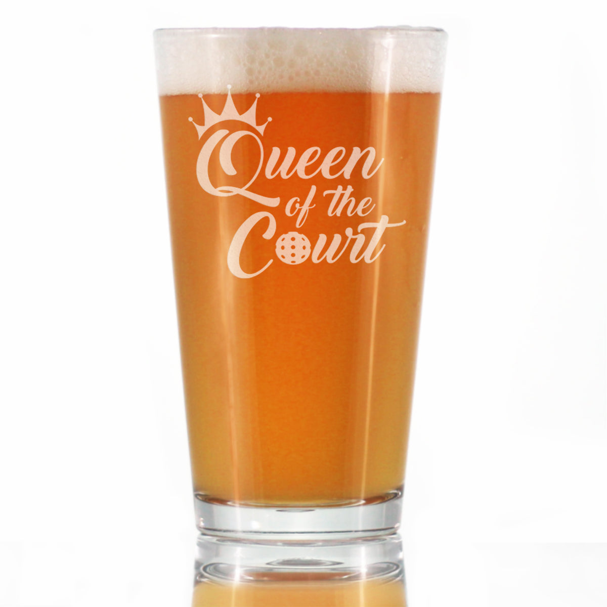 Queen of the Court - Funny Pickleball Themed Decor and Gifts - 16 Ounce Pint Glass