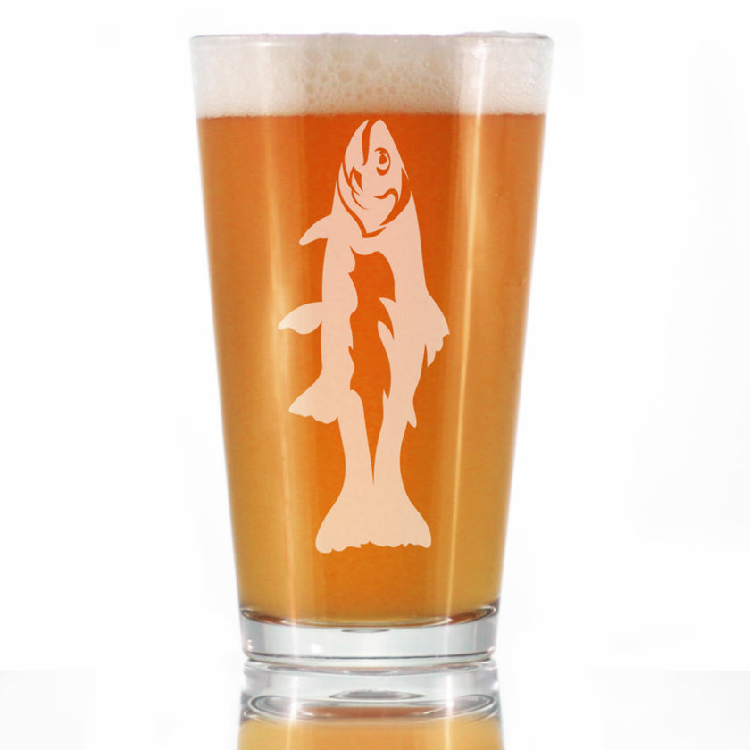 Trout - Pint Glass for Beer - Trout Fishing Gifts for Fisherman - Fun Fish Cups & Lake House Decor - 16 oz