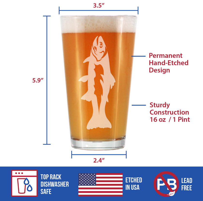 Trout - Pint Glass for Beer - Trout Fishing Gifts for Fisherman - Fun Fish Cups & Lake House Decor - 16 oz