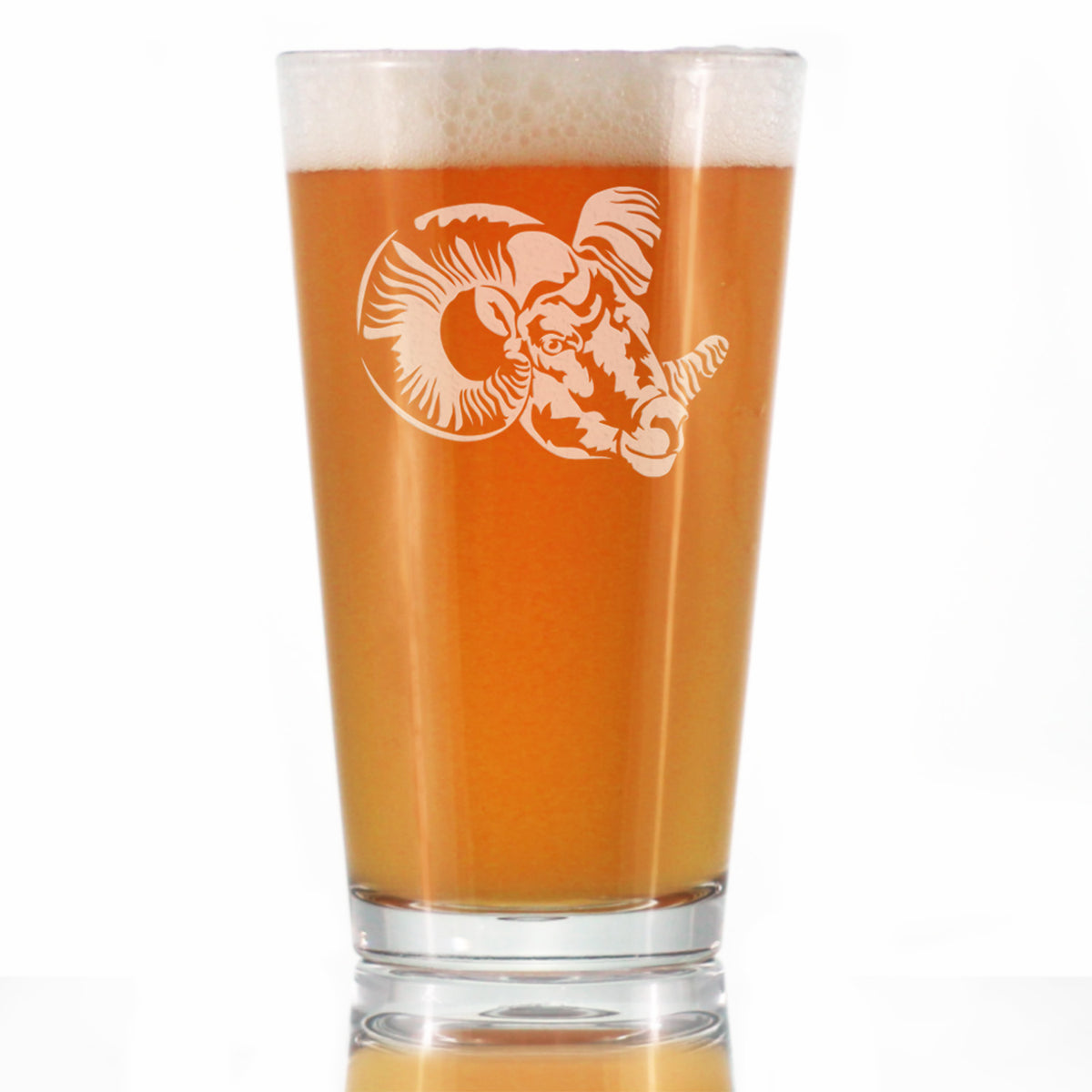 Ram Face Pint Glass for Beer - Bighorn Sheep Themed Decor and Gifts for Rocky Mountain Animal Lovers - 16 Oz Glasses