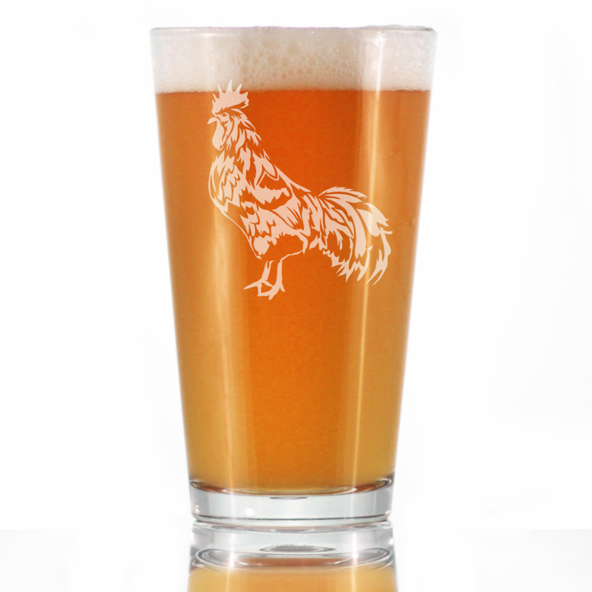 Rooster - Cute Funny Pint Glass, 16 Oz, Etched Sayings, Cute Farmhouse Décor Gifts for Lovers of Roosters, Chickens and Beer