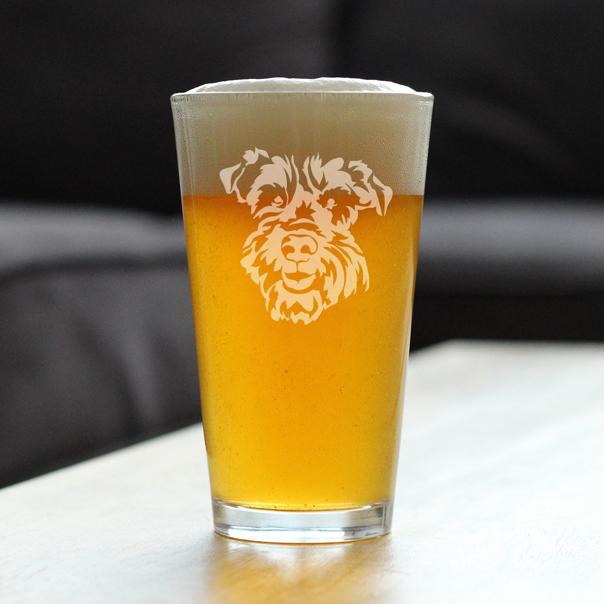 Schnauzer Face Pint Glass for Beer - Unique Dog Themed Decor and Gifts for Moms &amp; Dads of Schnauzers - 16 Oz