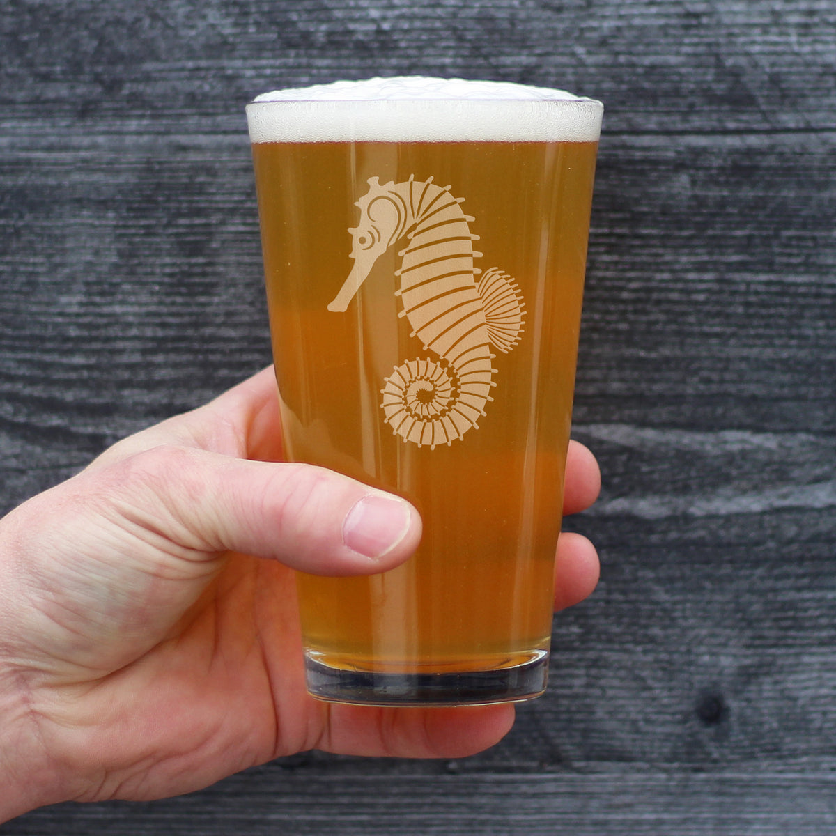 Seahorse Pint Glass for Beer - Unique Beachy Summer Gifts and Beach House Decor - 16 Oz Glasses