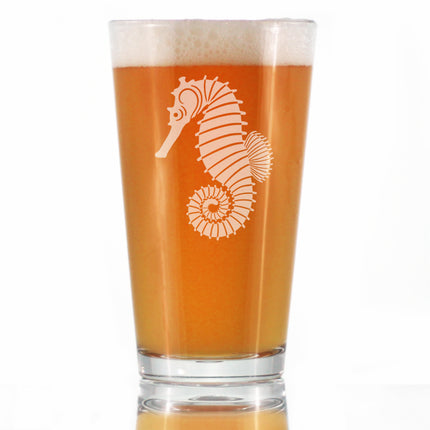 Seahorse Pint Glass for Beer - Unique Beachy Summer Gifts and Beach House Decor - 16 Oz Glasses