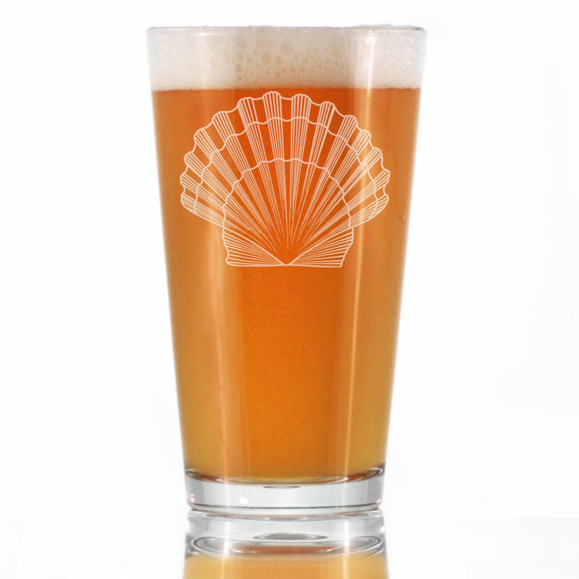 Seashell Engraved 16 Oz Pint Glass, Unique Decorative Gift for Beach House, Nautical Decor Birthday Gifts with Seashells