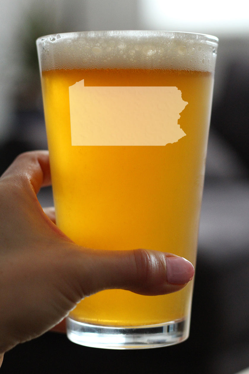 Pennsylvania State Outline Pint Glass for Beer - State Themed Drinking Decor and Gifts for Pennsylvanian Women & Men - 16 Oz Glasses