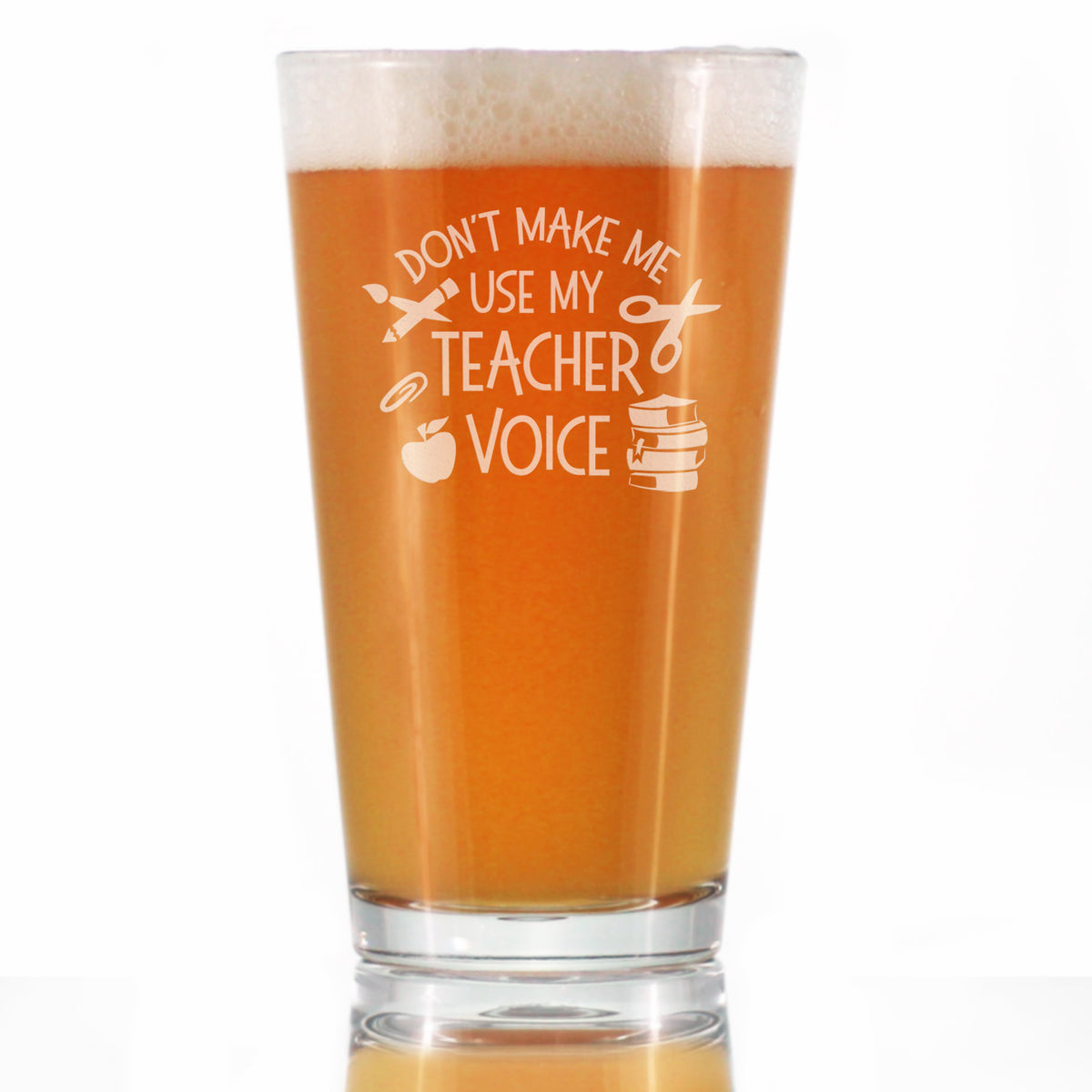Teacher Voice - Pint Glass for Beer - Cute Funny Teacher Gifts for Women &amp; Men - Fun Teacher Decor - 16 oz Glasses