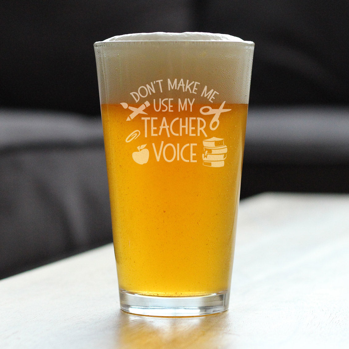 Teacher Voice - Pint Glass for Beer - Cute Funny Teacher Gifts for Women &amp; Men - Fun Teacher Decor - 16 oz Glasses