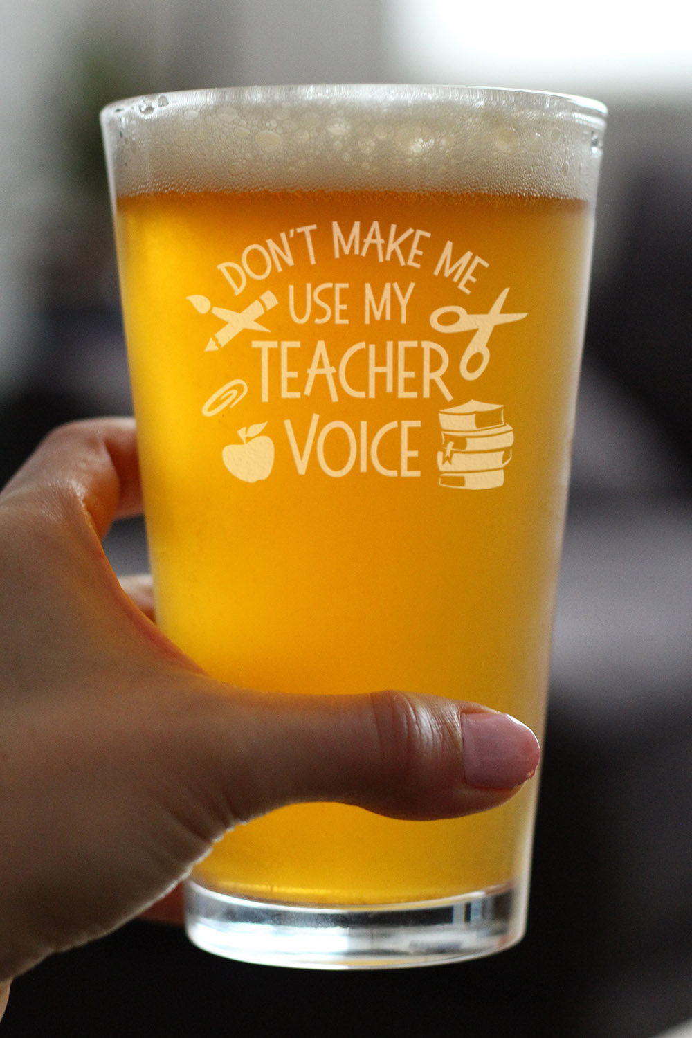 Teacher Voice - Pint Glass for Beer - Cute Funny Teacher Gifts for Women & Men - Fun Teacher Decor - 16 oz Glasses