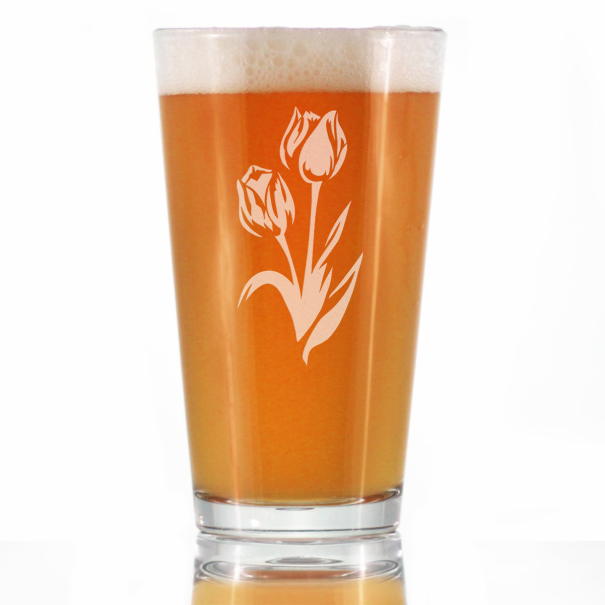 Tulip Pint Glass for Beer - Floral Themed Decor and Gifts for Flower Lovers - 16 oz Glasses