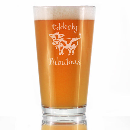 Udderly Fabulous - Pint Glass for Beer - Funny Cow Gifts for Men & Women - Fun Cow Themed Décor - 16 oz
