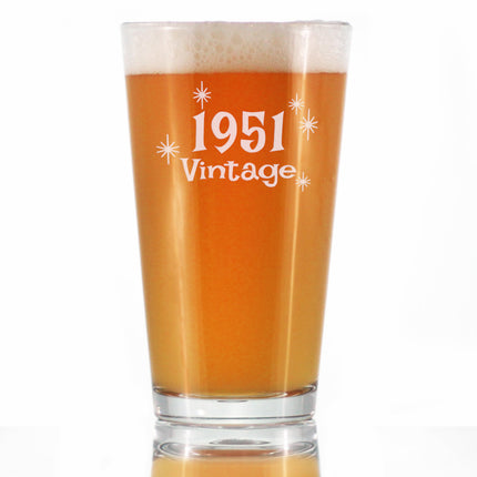 Vintage 1951 - Pint Glass for Beer - 75th Birthday Gifts for Men or Women Turning 75 - Fun Bday Party Decor - 16 oz