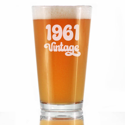 Vintage 1961 - Pint Glass for Beer - 65th Birthday Gifts for Men or Women Turning 65 - Fun Bday Party Decor - 16 oz