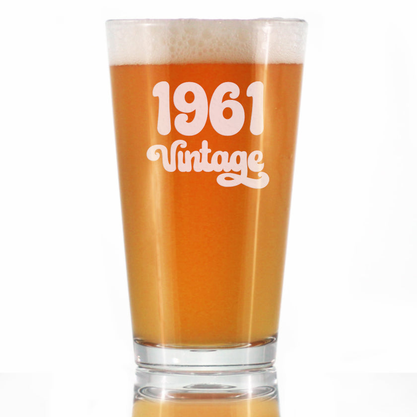 Vintage 1961 - Pint Glass for Beer - 65th Birthday Gifts for Men or Women Turning 65 - Fun Bday Party Decor - 16 oz