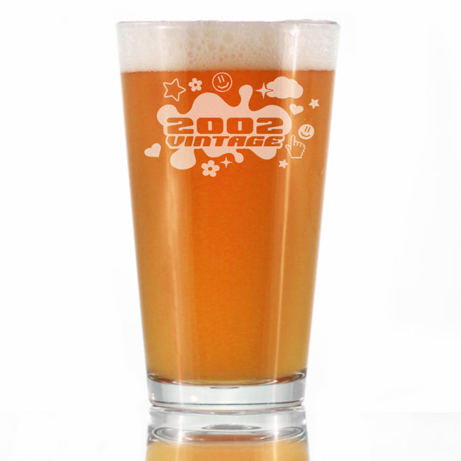 Vintage 2002 - Pint Glass for Beer - 24th Birthday Gifts for Men or Women Turning 24 - Fun Bday Party Decor - 16 oz
