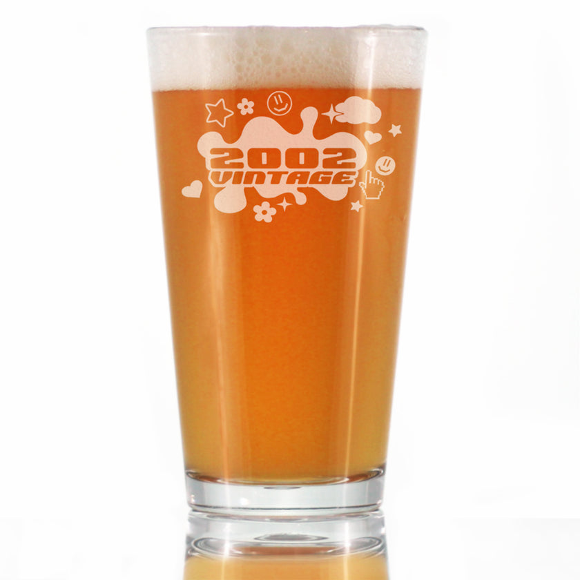 Vintage 2002 - Pint Glass for Beer - 24th Birthday Gifts for Men or Women Turning 24 - Fun Bday Party Decor - 16 oz