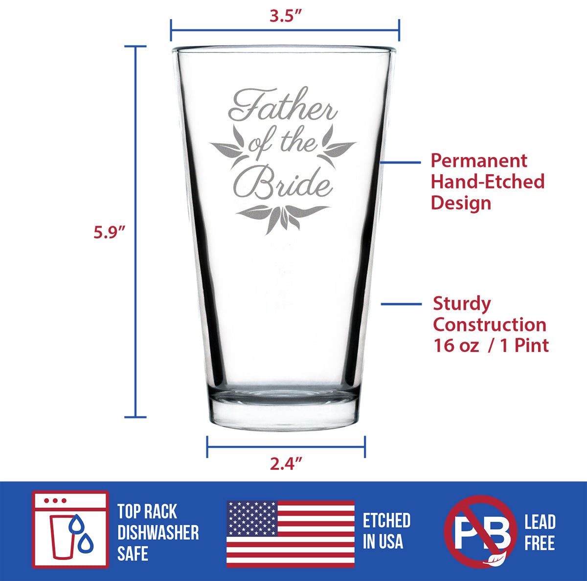 Father of the Bride Pint Glass - Unique Wedding Gift for Soon to Be Father-in-Law - Cute Engraved Wedding Cup Gift