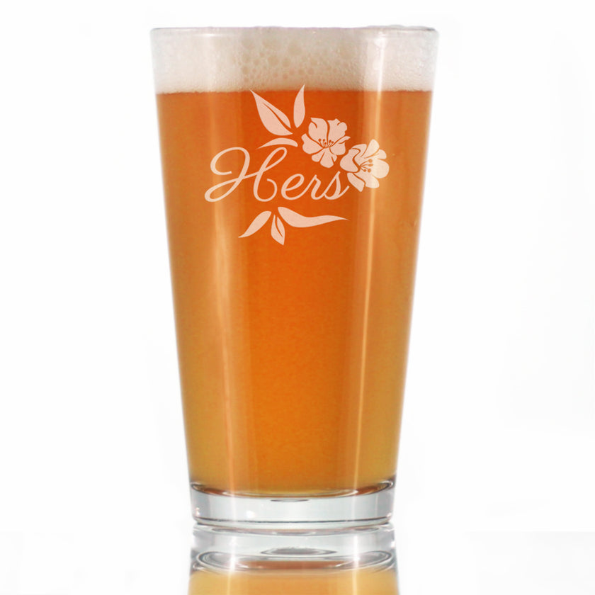 Hers Pint Glass - Unique Wedding Gift for Bride - Cute Engraved Wedding Cup Gift