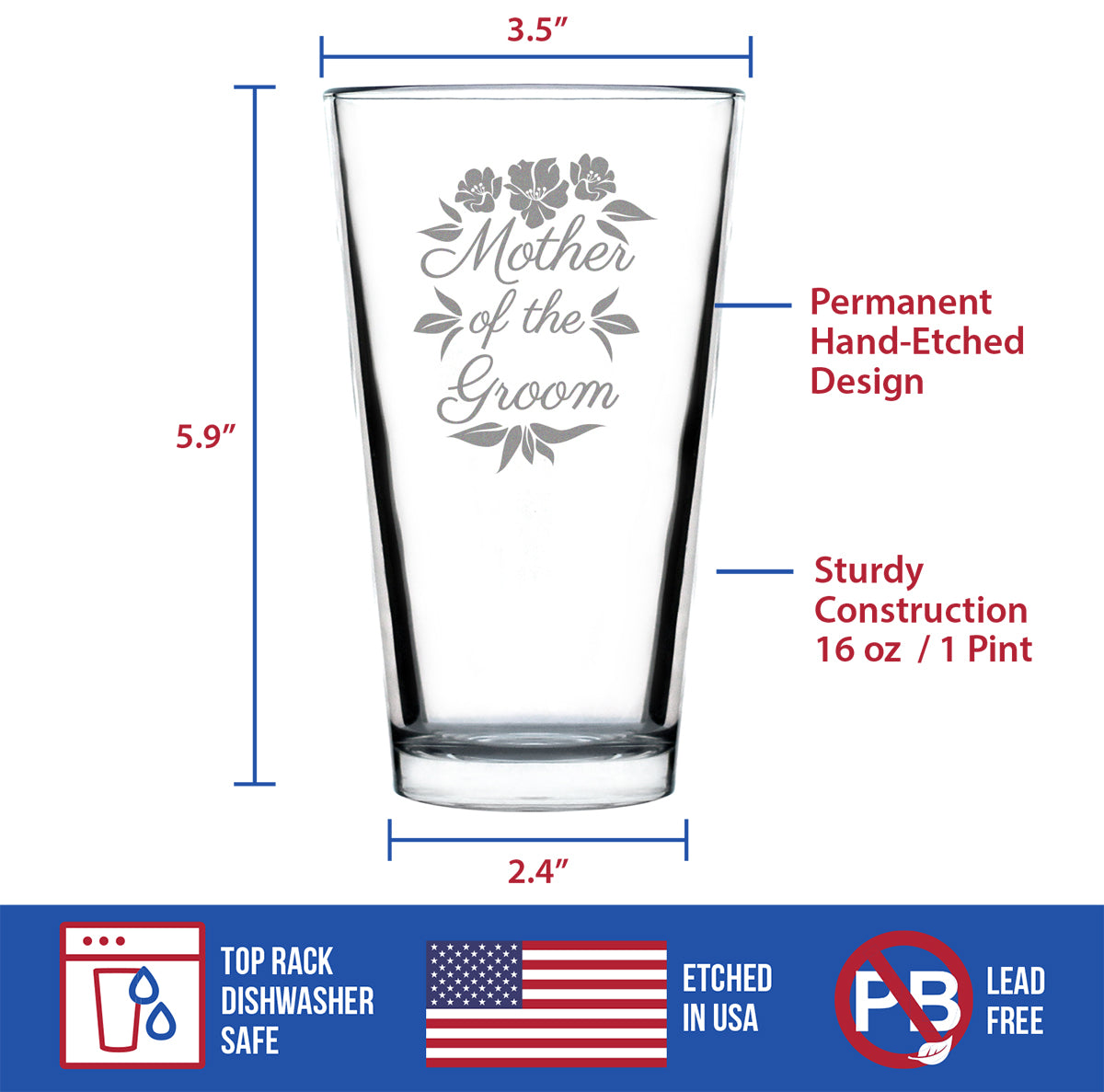 Mother of the Groom Pint Glass - Unique Wedding Gift for Soon to Be Mother-in-Law - Cute Engraved Wedding Cup Gift