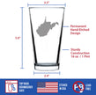 West Virginia State Outline Pint Glass for Beer - State Themed Drinking Decor and Gifts for West Virginian Women & Men - 16 Oz Glasses