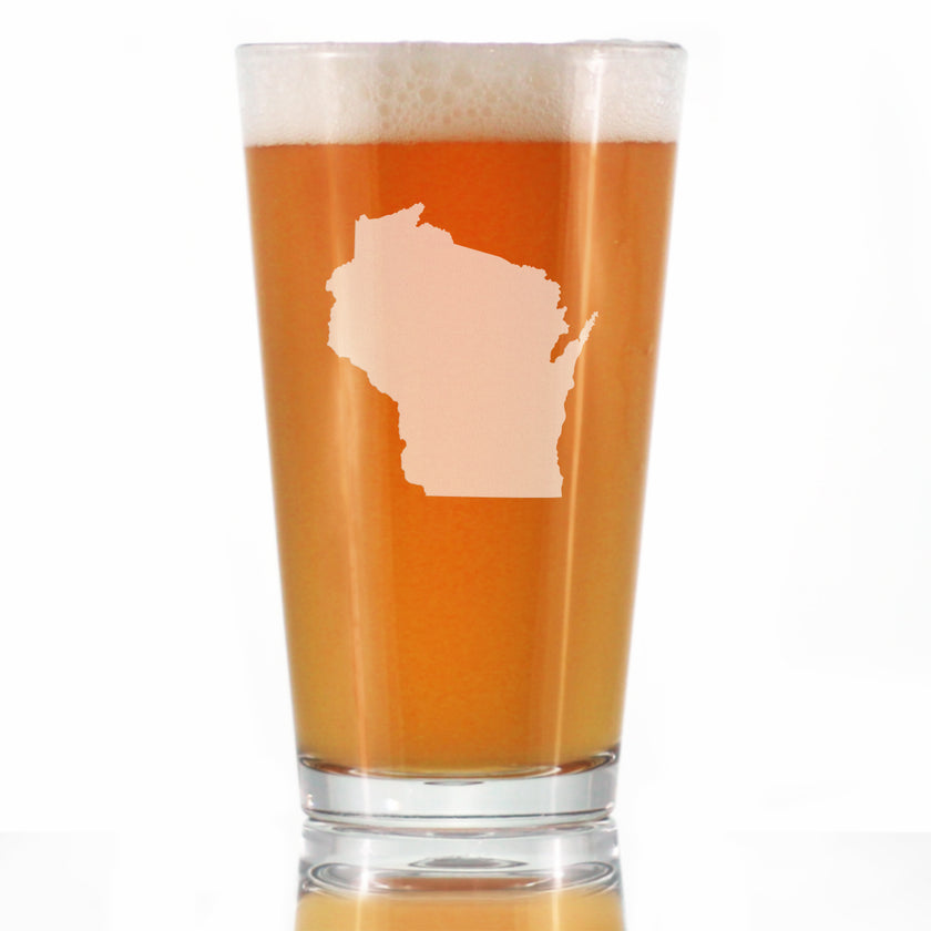 Wisconsin State Outline Pint Glass for Beer - State Themed Drinking Decor and Gifts for Wisconsinite Women & Men - 16 Oz Glasses