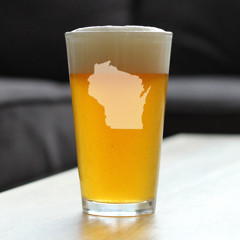 Wisconsin State Outline Pint Glass for Beer - State Themed Drinking Decor and Gifts for Wisconsinite Women & Men - 16 Oz Glasses