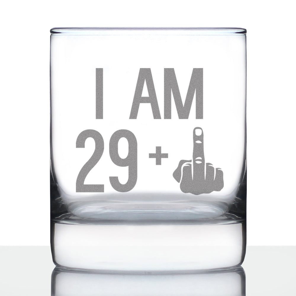 29 + 1 Middle Finger - Funny 30th Birthday Whiskey Rocks Glass Gifts for Men &amp; Women Turning 30 - Fun Whisky Drinking Tumbler