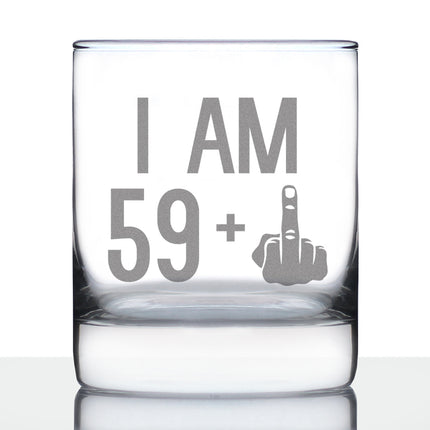 59 + 1 Middle Finger - Funny 60th Birthday Whiskey Rocks Glass Gifts for Men & Women Turning 60 - Fun Whisky Drinking Tumbler