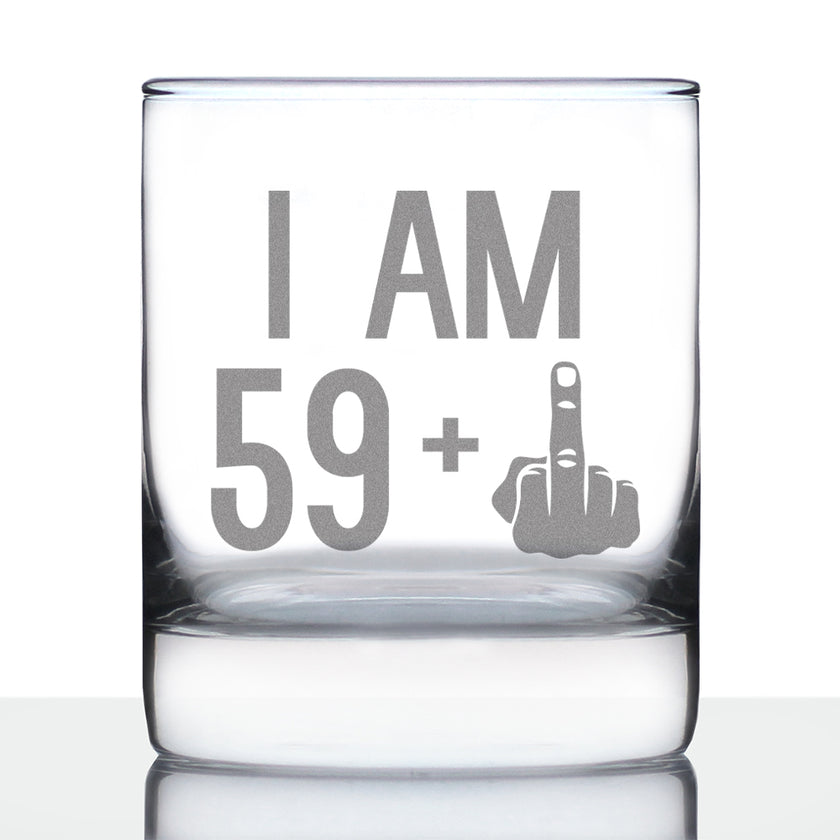 59 + 1 Middle Finger - Funny 60th Birthday Whiskey Rocks Glass Gifts for Men & Women Turning 60 - Fun Whisky Drinking Tumbler