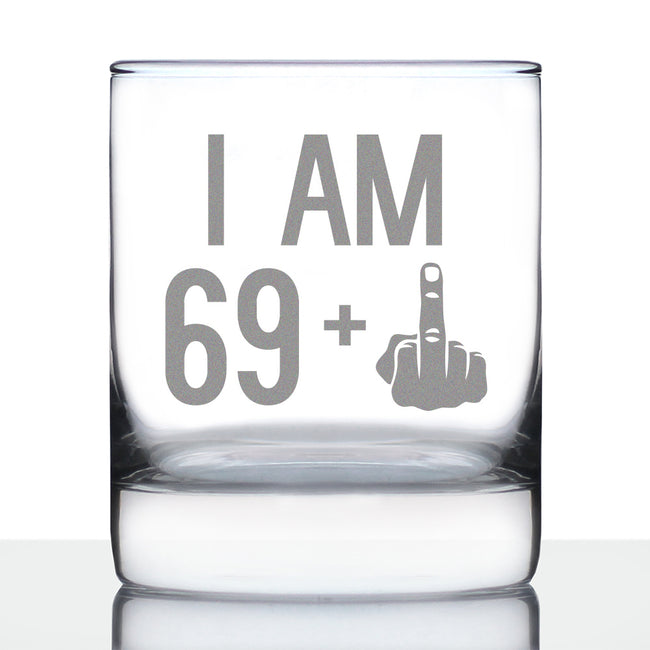 69 + 1 Middle Finger - Funny 70th Birthday Whiskey Rocks Glass Gifts for Men & Women Turning 70 - Fun Whisky Drinking Tumbler