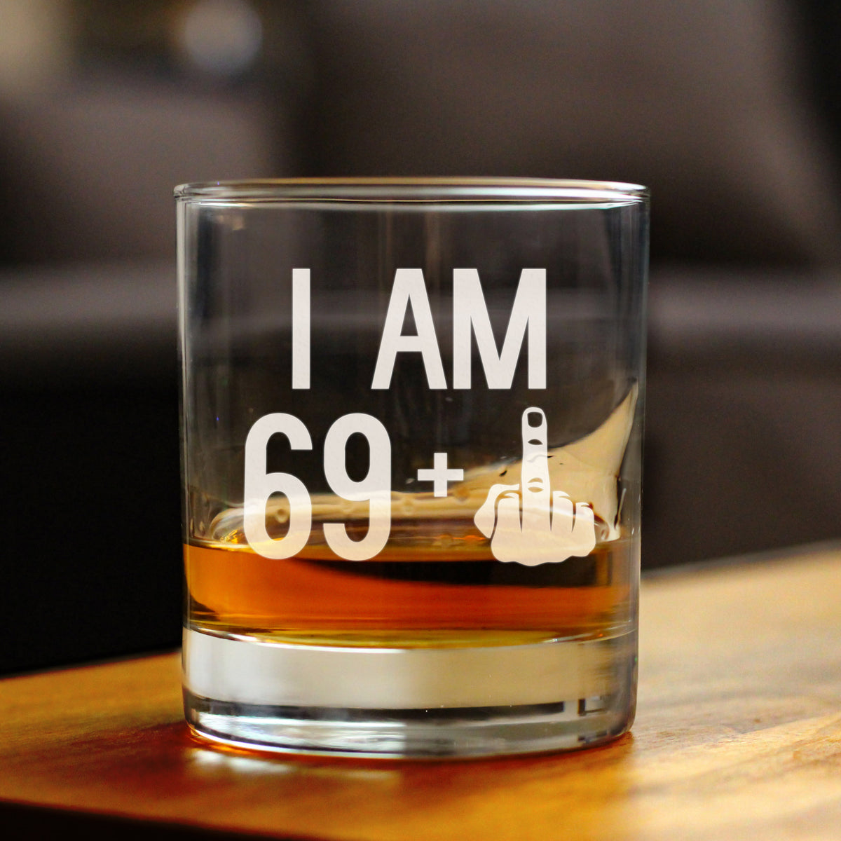69 + 1 Middle Finger - Funny 70th Birthday Whiskey Rocks Glass Gifts for Men &amp; Women Turning 70 - Fun Whisky Drinking Tumbler