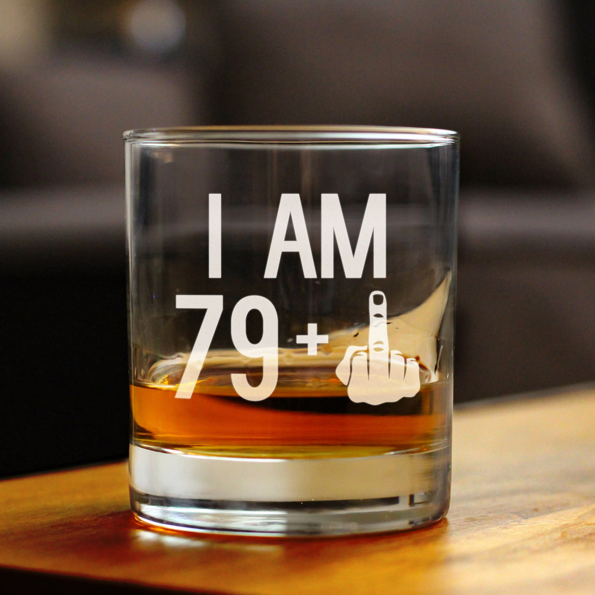 79 + 1 Middle Finger - Funny 80th Birthday Whiskey Rocks Glass Gifts for Men &amp; Women Turning 80 - Fun Whisky Drinking Tumbler