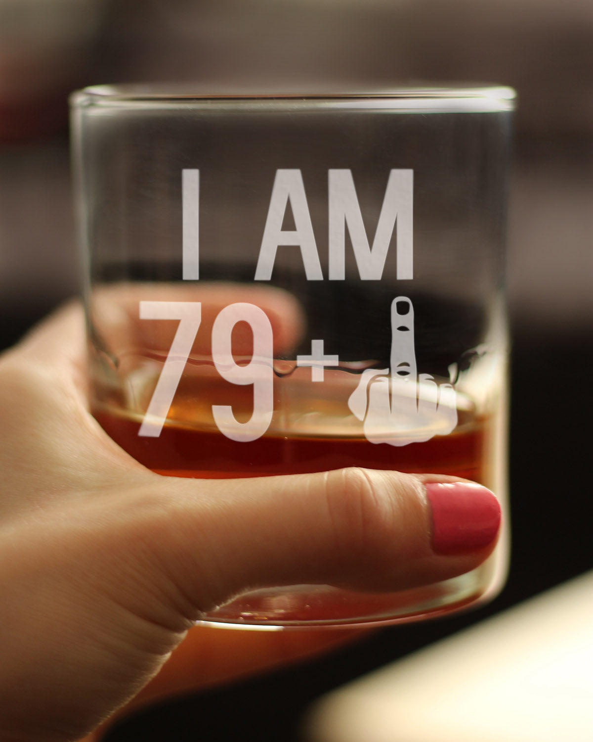 79 + 1 Middle Finger - Funny 80th Birthday Whiskey Rocks Glass Gifts for Men & Women Turning 80 - Fun Whisky Drinking Tumbler