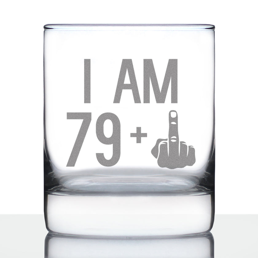 79 + 1 Middle Finger - Funny 80th Birthday Whiskey Rocks Glass Gifts for Men & Women Turning 80 - Fun Whisky Drinking Tumbler