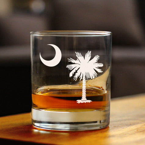 South Carolina Flag Whiskey Rocks Glass - State Themed Drinking Decor and Gifts for South Carolinian Women & Men - 10.25 Oz Whisky Tumbler Glasses
