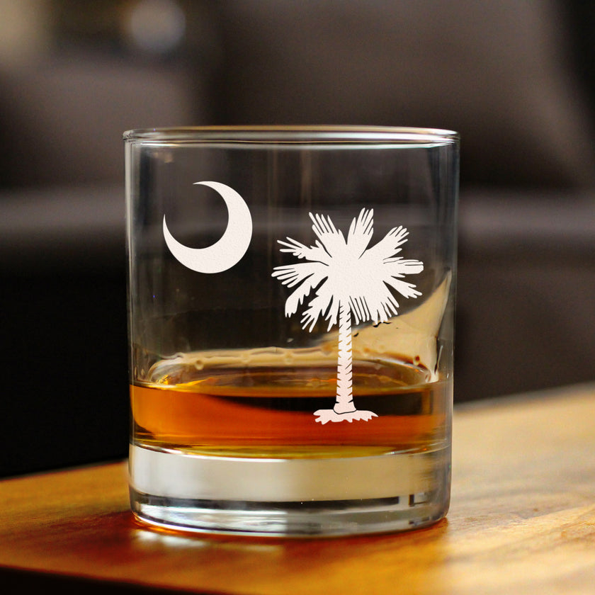 South Carolina Flag Whiskey Rocks Glass - State Themed Drinking Decor and Gifts for South Carolinian Women & Men - 10.25 Oz Whisky Tumbler Glasses