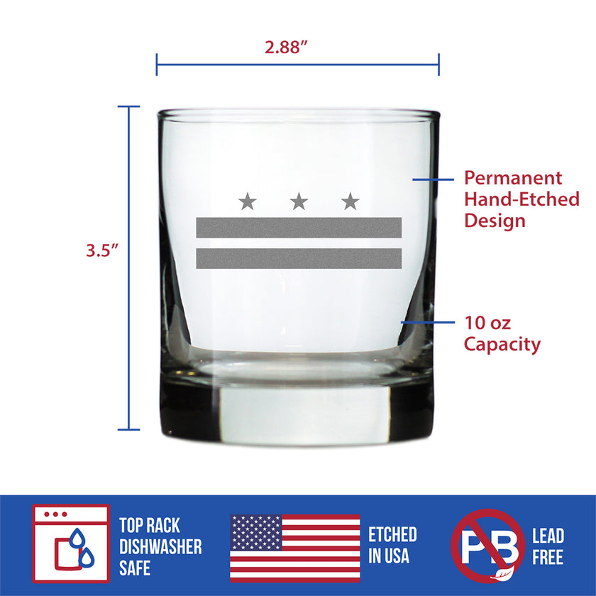 Washington DC Flag Whiskey Rocks Glass - State Themed Drinking Decor and Gifts for Washingtonian Women & Men - 10.25 Oz Whisky Tumbler Glasses