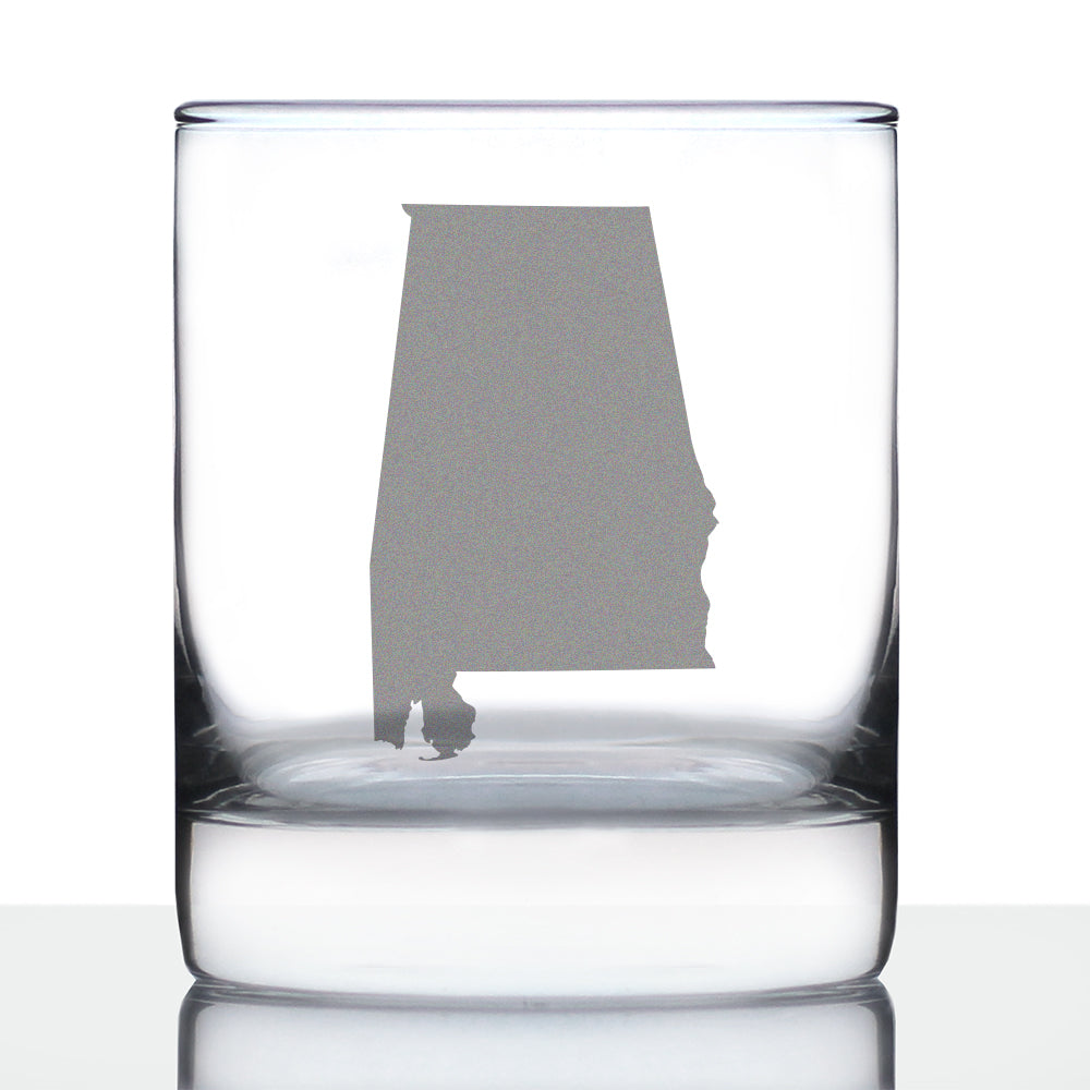 Alabama State Outline Whiskey Rocks Glass - State Themed Drinking Decor and Gifts for Alabaman Women &amp; Men - 10.25 Oz Whisky Tumbler Glasses
