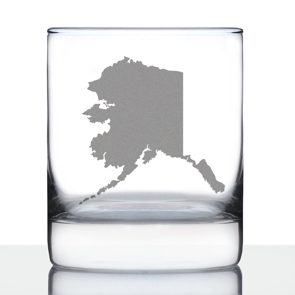 Alaska State Outline Whiskey Rocks Glass - State Themed Drinking Decor and Gifts for Alaskan Women &amp; Men - 10.25 Oz Whisky Tumbler Glasses