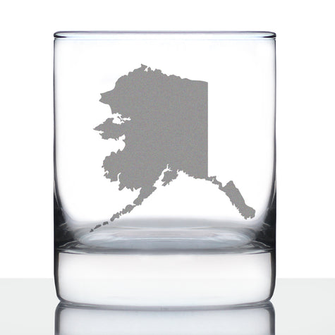 Alaska State Outline Whiskey Rocks Glass - State Themed Drinking Decor and Gifts for Alaskan Women & Men - 10.25 Oz Whisky Tumbler Glasses