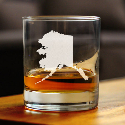 Alaska State Outline Whiskey Rocks Glass - State Themed Drinking Decor and Gifts for Alaskan Women & Men - 10.25 Oz Whisky Tumbler Glasses