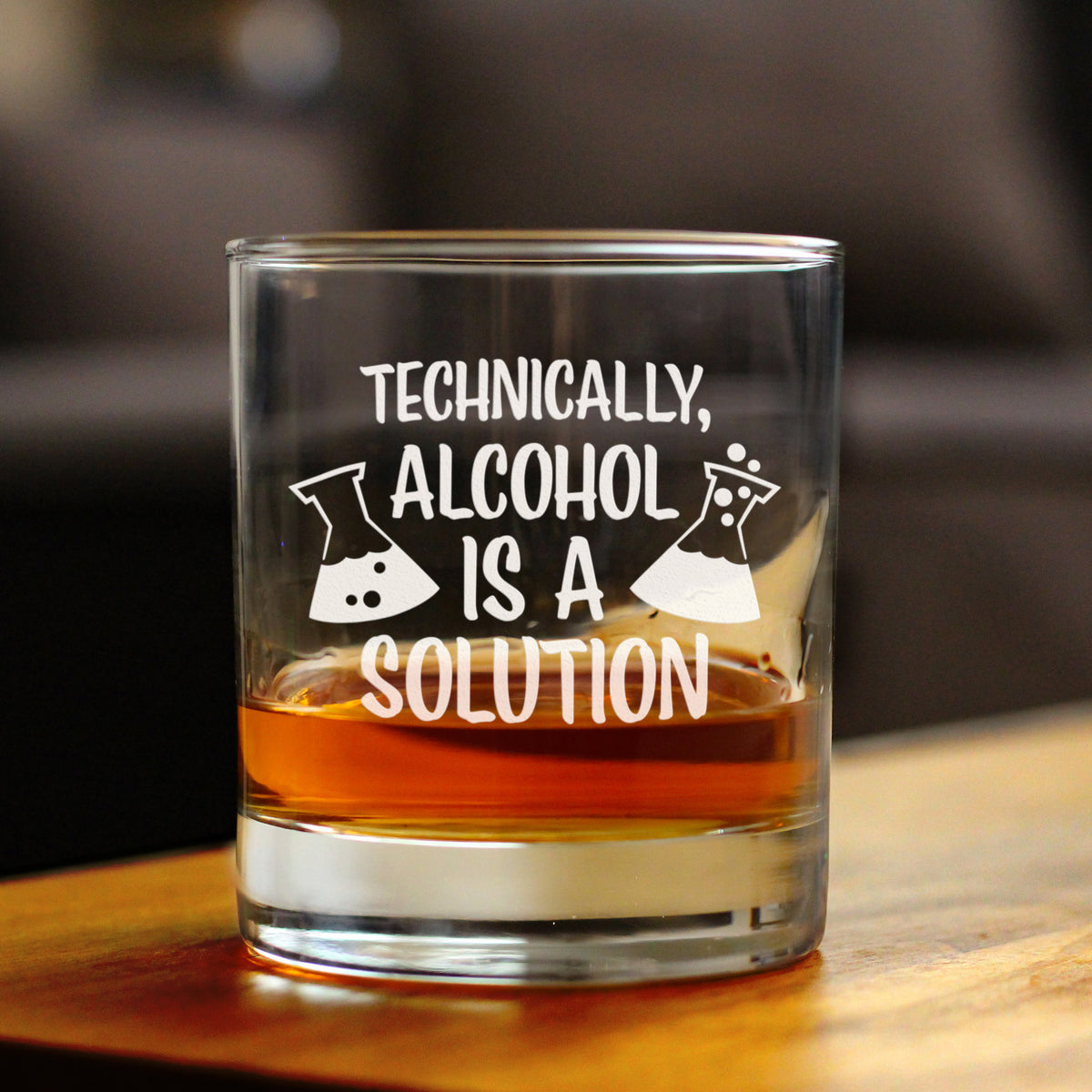 Alcohol Is A Solution - Whiskey Rocks Glass - Funny Science Teacher Gifts for Women &amp; Men - Fun Drinking Decor - 10.25 Oz