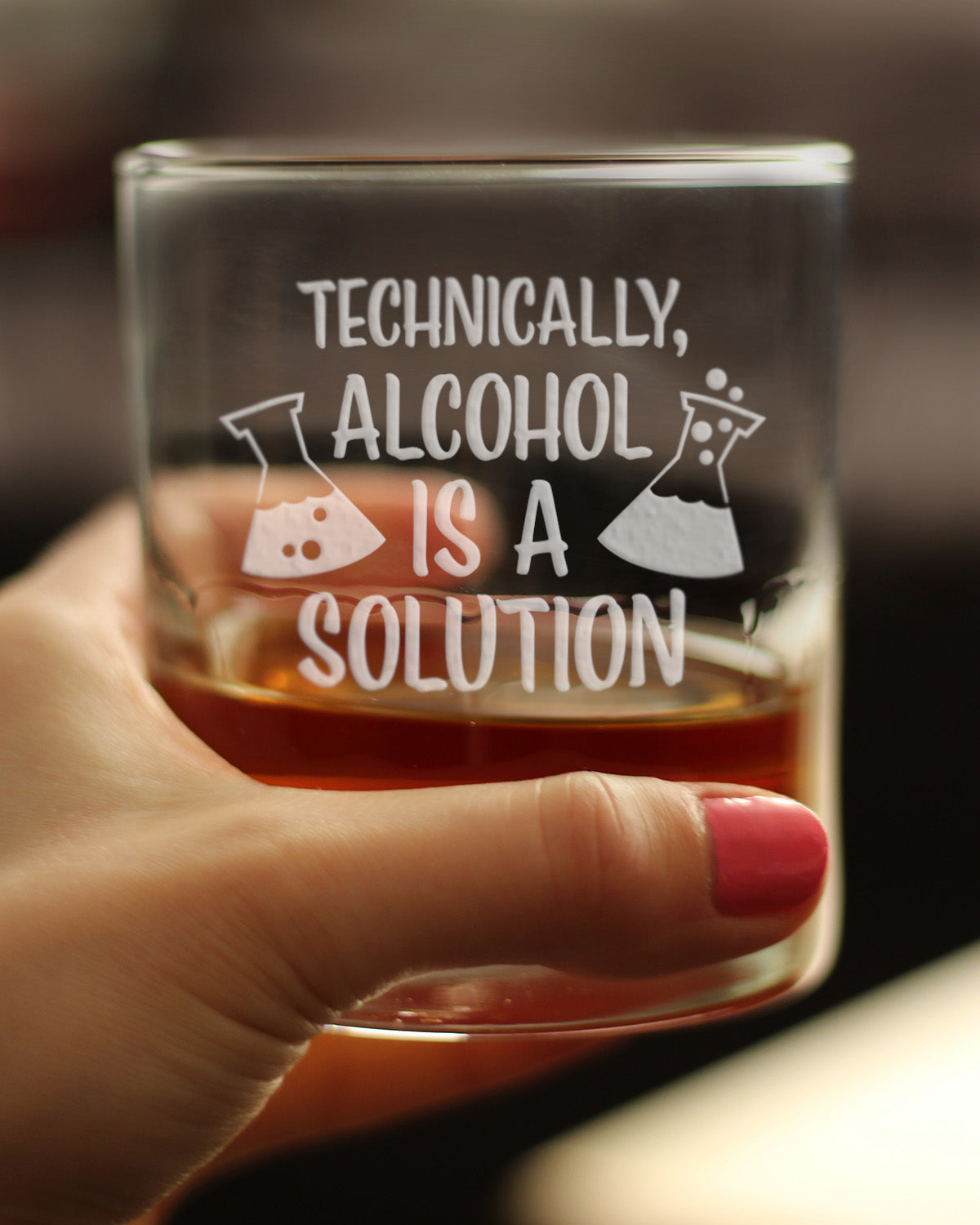 Alcohol Is A Solution - Whiskey Rocks Glass - Funny Science Teacher Gifts for Women &amp; Men - Fun Drinking Decor - 10.25 Oz