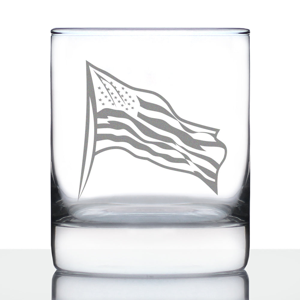 American Flag Whiskey Rocks Glass - USA Themed Drinking Decor and Gifts for Patriotic Women &amp; Men - 10.25 Oz Whisky Tumbler Glasses