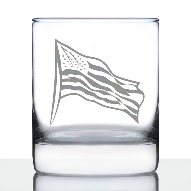 American Flag Whiskey Rocks Glass - USA Themed Drinking Decor and Gifts for Patriotic Women & Men - 10.25 Oz Whisky Tumbler Glasses