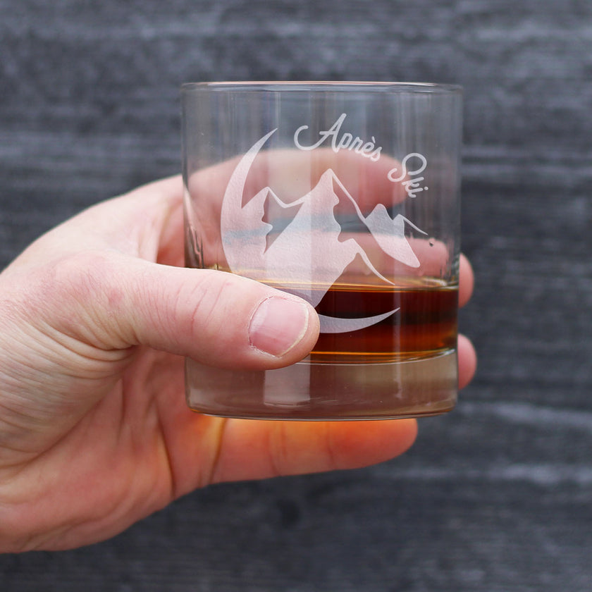Apres Ski - Whiskey Rocks Glass - Unique Skiing Themed Decor and Gifts for Mountain Lovers - 10.25 Oz Glasses
