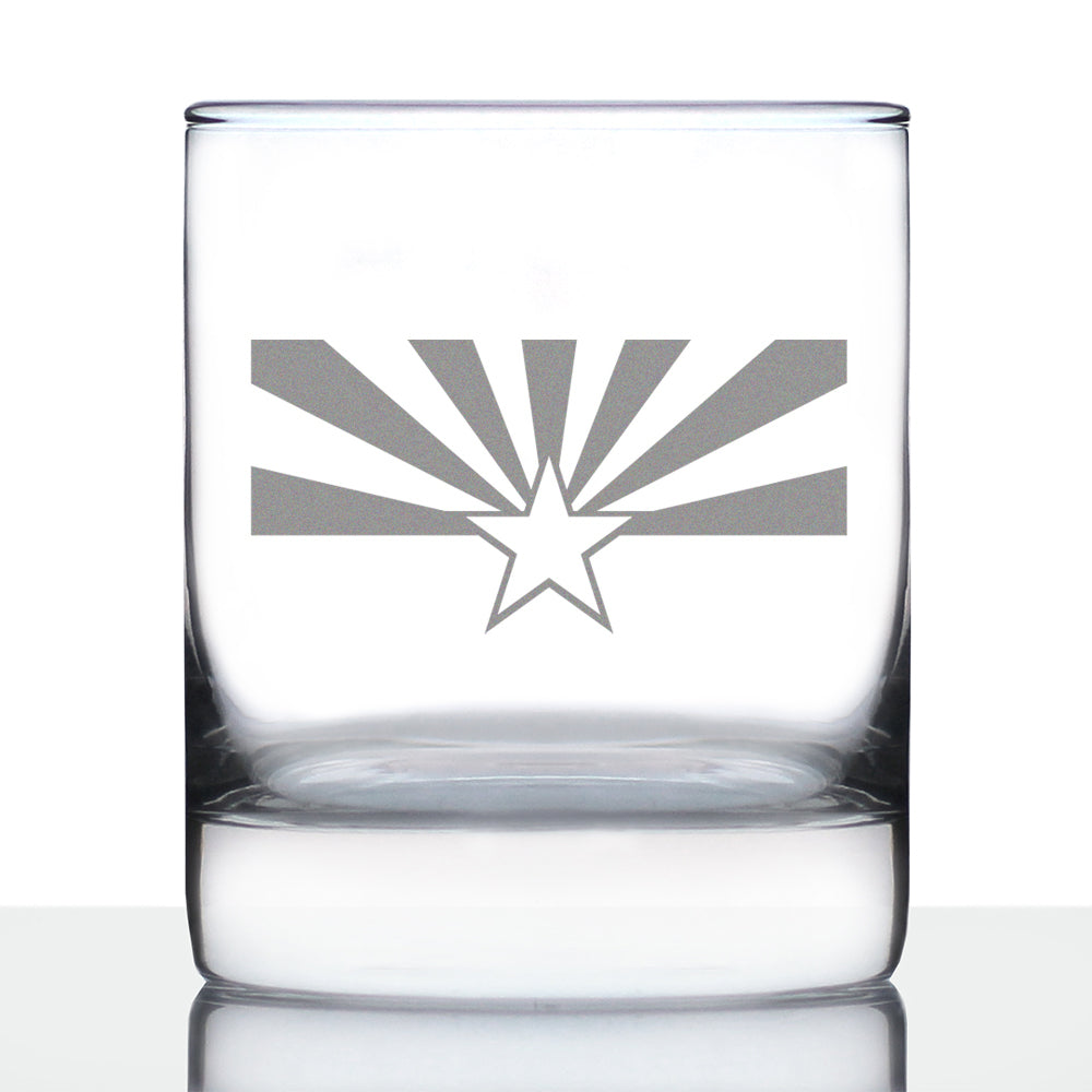Arizona Flag Whiskey Rocks Glass - State Themed Drinking Decor and Gifts for Arizonan Women & Men - 10.25 Oz Whisky Tumbler Glasses