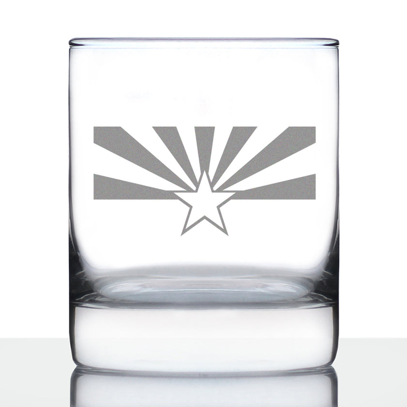 Arizona Flag Whiskey Rocks Glass - State Themed Drinking Decor and Gifts for Arizonan Women & Men - 10.25 Oz Whisky Tumbler Glasses